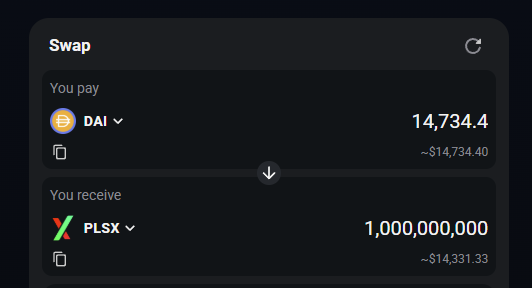 Only $14,734 to get 1 Billion PLSX. 

That will be worth $10M when PulseX reaches 1 penny each. 

A 1000x will get PLSX to 1.4 cents or $14.4M for 1B PLSX