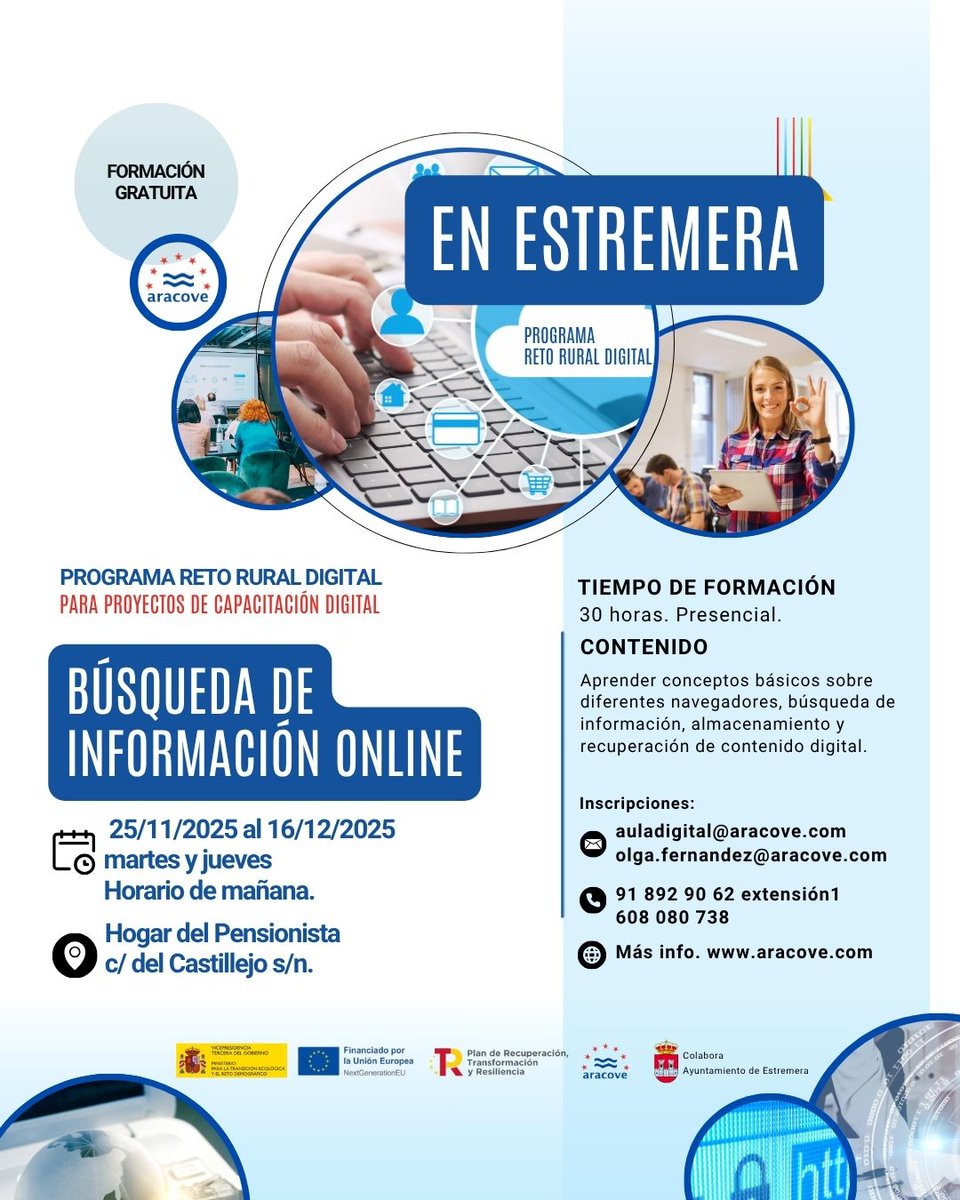 NUEVOS CURSOS GRATUITOS DEL PROGRAMA RETO RURAL DIGITAL.
EN CARABAÑA Y ESTREMERA.