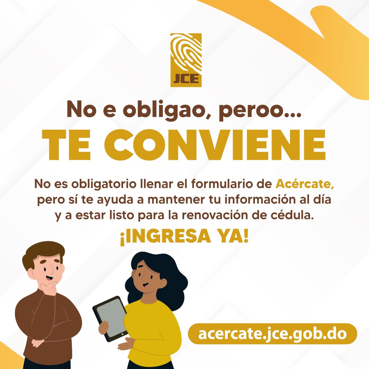 No es obligatorio… pero sí te conviene 😉
​
Mantén tu información al día con Acércate y facilita tu próxima renovación de cédula. Evita contratiempos y trámites complicados, ¡todo desde tu celular!, u otro dispositivo que tengas a mano. ​

⚠️Antes de llenar el formulario de