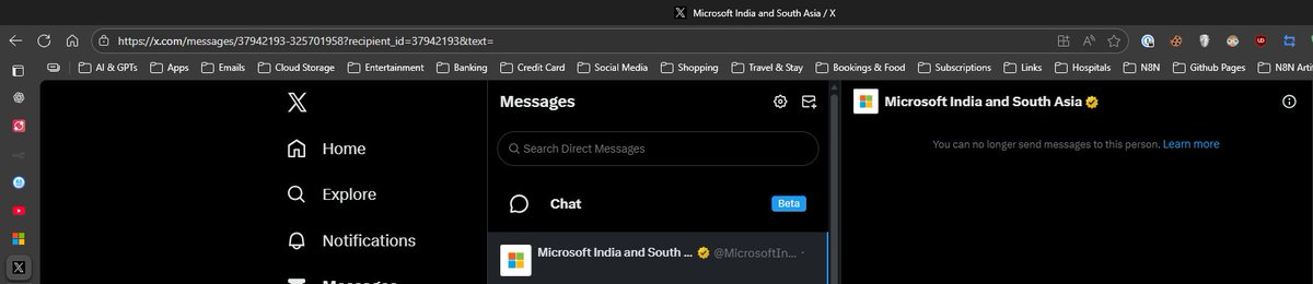 masuksharma's tweet photo. @MicrosoftIndia I am not able to send DM on X -- to @MicrosoftIndia. Snippet below. Same on Mobile App as well. https://t.co/q4Qh03VuML