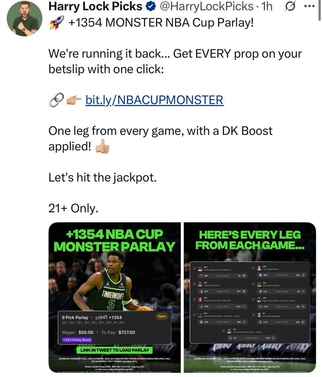 CapperLedger's tweet image. Wow. Cody, Dan and Harry all three have long odds NBA plays on the same day. I’m shocked…