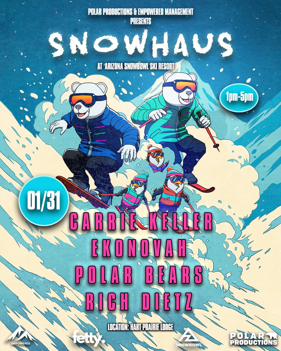 ☀️ Sunshine, Snow, and the Soundtrack of the Season ❄️

Join us January 31st at @azsnowbowl for an unforgettable day on the mountain! 

Enjoy fresh powder, crisp air, and performances by <a href="/polarbearsdj/">POLAR BEARS</a> <a href="/imcarriekeller/">Carrie Keller</a>  <a href="/Ekonovah/">Ekonovah</a>  and @richdietzofficial 

Grab your gear, your
