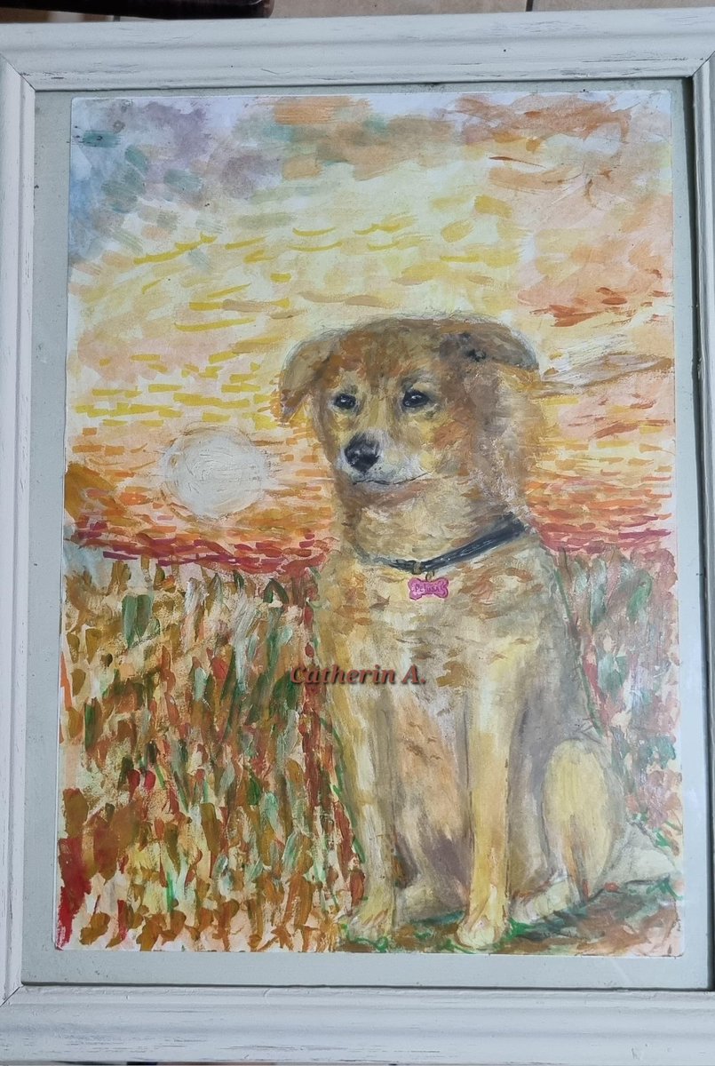 Mi Hermana de 14 años creó esta pintura para participar en un concurso de su Liceo dónde tenían q pintar a una perrita de ahí y hoy en la hora del almuerzo SE LO ROBARON DESDE SU SALA!! estamos tan tristes como familia 😭 1era vez q se atrevía a llevar algo sin tener vergüenza 😢
