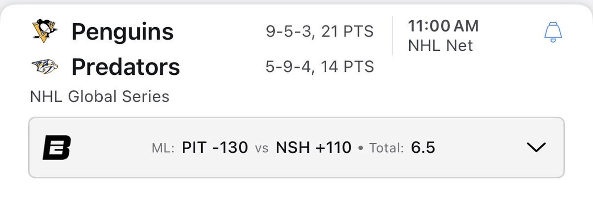 CoversClubChris's tweet image. 🚨#predators vs. #penguins 🚨

Game starts in 5 min! ⏰ 

Comment “winner” if you want the sharpest Moneyline edge on the game!

#sportsbetting