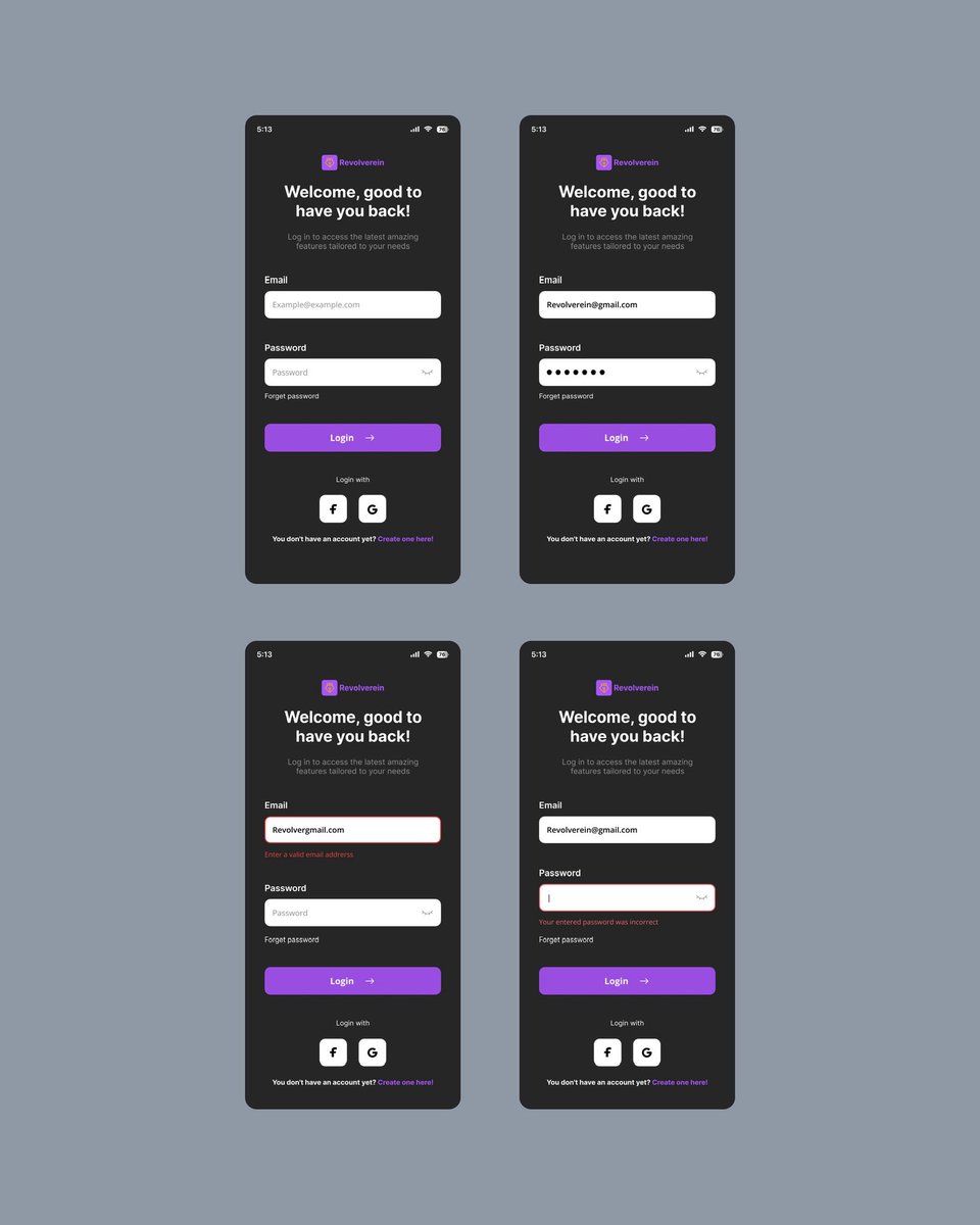 revolverein's tweet image. Day 3 of posting and putting my skill set out there till I land a job

Below is a login  screen in both dark and light mode WITH I PUT VALIDATION

#uiuxdesign #DailydesignChallenge
#uxprocess #Designportfolio #opentowork