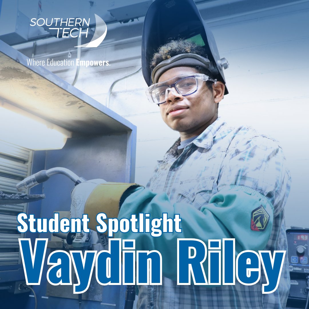 This week's SouthernTech student spotlight features Vaydin Riley, a senior at the Oklahoma School for the Deaf. He is enrolled in Jason Sampson's Welding Program. After high school, Vaydin plans to start by welding for a friend's company.