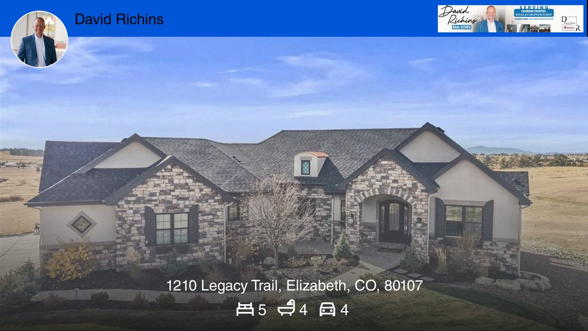 🛌 5 🛀 4 🚘 4
📍 1210 Legacy Trail, Elizabeth, CO, 80107

My latest listing on RateMyAgent.

rma.reviews/1nv33splvlh0

...
#ratemyagent #realestate