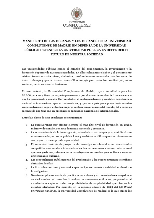 CarlosSanzDiaz's tweet image. 📢 Una llamada de atención y una petición de ayuda a la sociedad madrileña. 🆘 Porque defender la universidad pública es defender el futuro de todos/as. 👉 Manifiesto de las/os 26 decanas y decanos de la UCM, entregado hoy al gobierno de la @ComunidadMadrid @unicomplutense