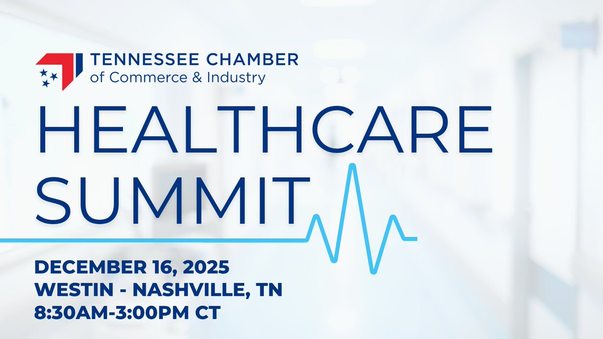 We’re bringing leaders together for Tennessee’s Healthcare Summit on December 16 at the Westin Nashville. Secure your spot and be part of the meaningful conversations shaping our state’s healthcare future.

Registration: tnchamber.chambermaster.com/events/details…