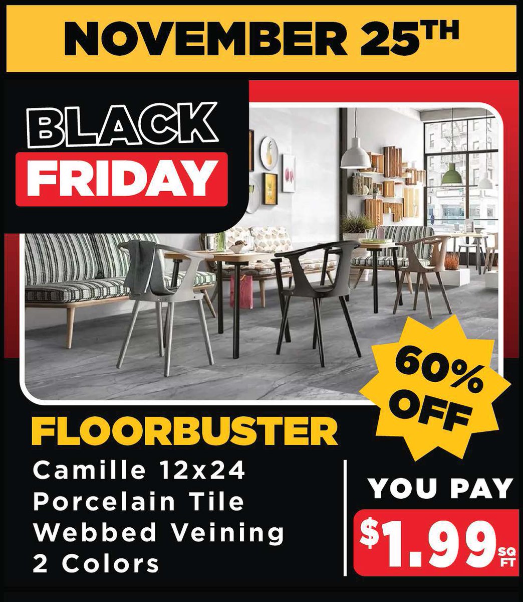 CarpetMart's tweet photo. 14 Days of #BlackFriday Floorbusters

Day 12
Camille Porcelain Tile 60% Off!

Shop in-store and save: https://t.co/C6Je14vBKx https://t.co/NKxz2Zji4t