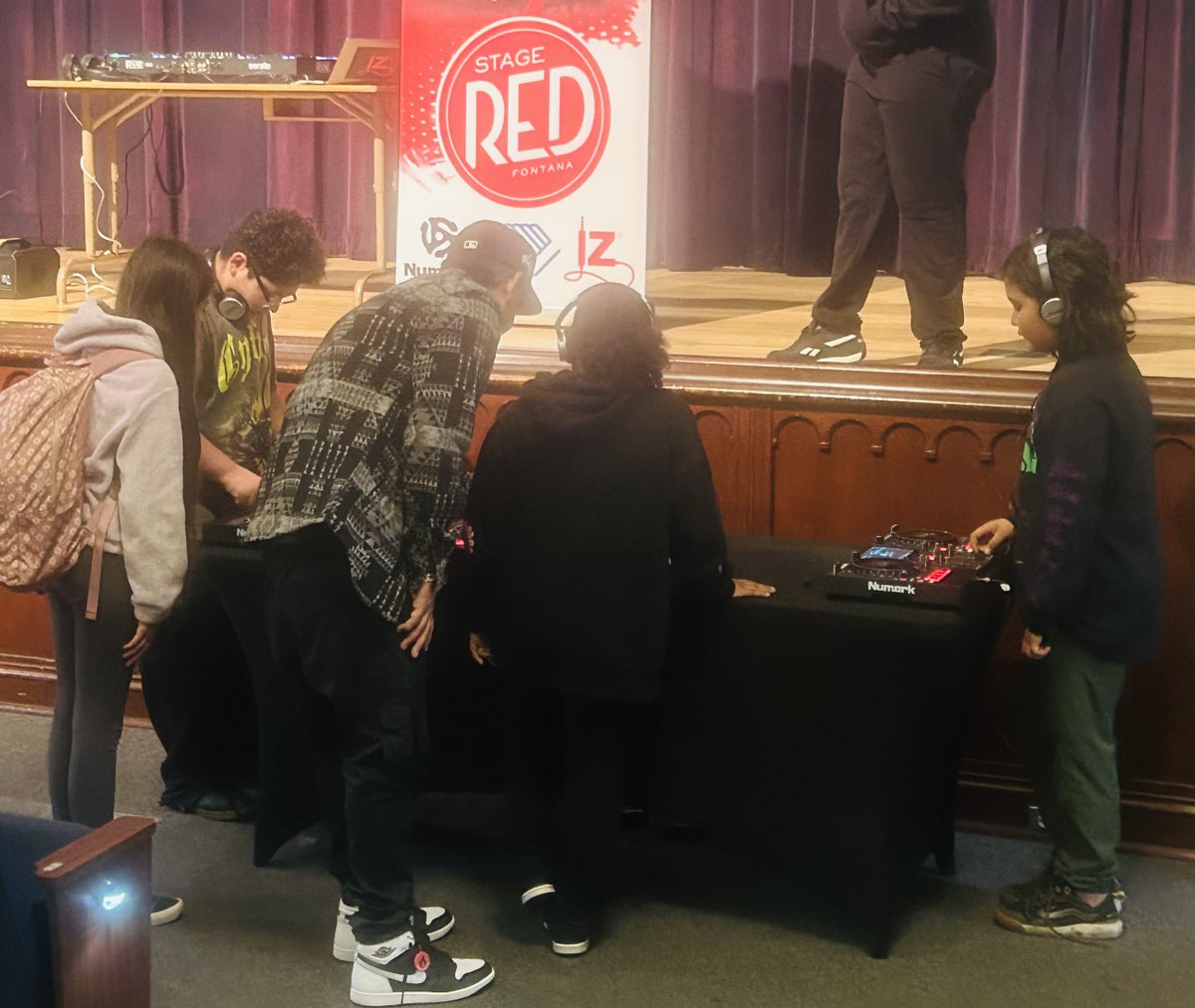 Trojans / future DJ s and MC s at lunch checking out the wheels of steel!