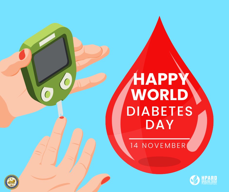 HPARD's tweet image. Happy World Diabetes Day! 🌍💙Did you know getting 150 min. of exercise ea. wk can help prevent Type 2 Diabetes? 

Why not take a stroll in one of our 380 parks? Enjoy the beauty of nature while getting your exercise in. 🌳👟 #HealthyLiving #GetActive #HoustonHealth