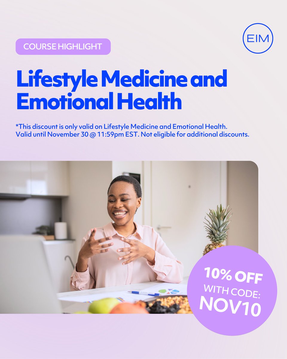 As the year winds down, it’s the perfect time to focus on your emotional well-being! 💙 This November, enjoy 10% off our Lifestyle Medicine and Emotional Health course with code NOV10. 

Register Now: bit.ly/4oe57M7