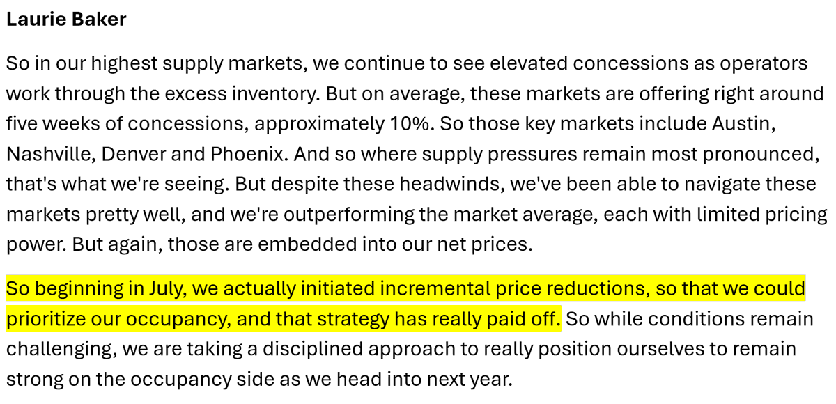 10) Concessions remain plentiful in the high-supply markets, but Camden continues to favor rent cuts over concessions -- and "that strategy has really paid off" in terms of occupancy.