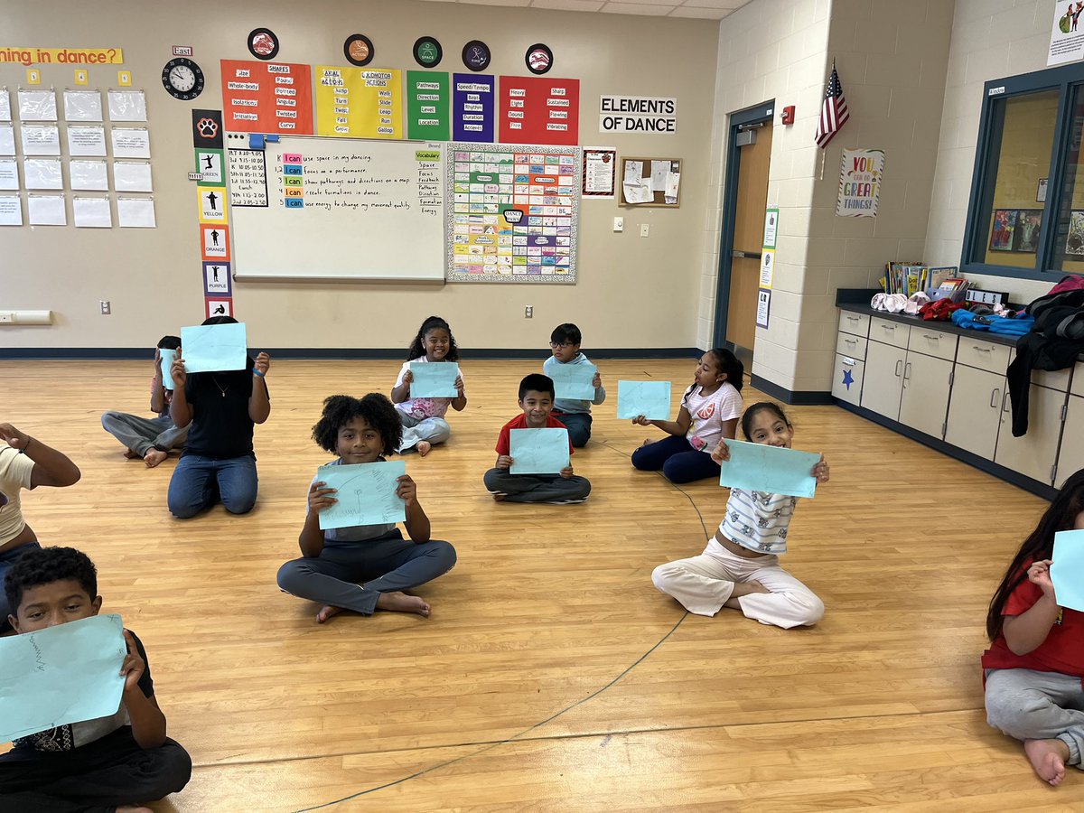 DiggsLatham's tweet image. This week in Dance class with Ms. K Allison, third graders worked on pathways and directions for a dance using a map. #artsintegration #growingbyleapsandbounds
