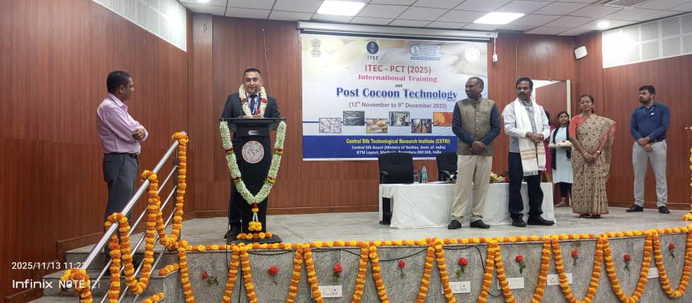 The 4 weeks ITEC training on Post Cocoon Technology started on 12th November 2025 at Central Silk Technological Research Institute, Central Silk Board Bangalore. 19 participants from 9 countries are taking part in the training.