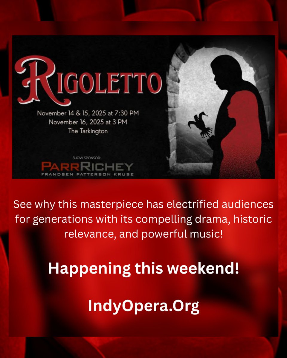 IHSIndiana's tweet image. Looking for some fun this weekend? Experience Verdi’s Rigoletto: a gripping tale of love, betrayal, and revenge. It will be performed by the Indianapolis Opera at The Tarkington today through Sunday. This is a must-see event! Tickets: indyopera.org