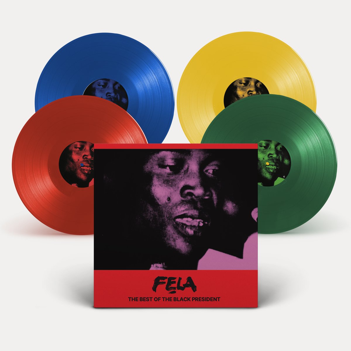 felakuti's tweet photo. One week until 𝘛𝘩𝘦 𝘉𝘦𝘴𝘵 𝘰𝘧 𝘵𝘩𝘦 𝘉𝘭𝘢𝘤𝘬 𝘗𝘳𝘦𝘴𝘪𝘥𝘦𝘯𝘵 is released on vinyl for the very first time on November 21st! Pressed on red, green, blue, and yellow vinyl, and features classic tracks like "Zombie," "Water No Get Enemy," and "Lady".  Pre-Order now!🎶🎷 https://t.co/8Ksh0jEjYS
