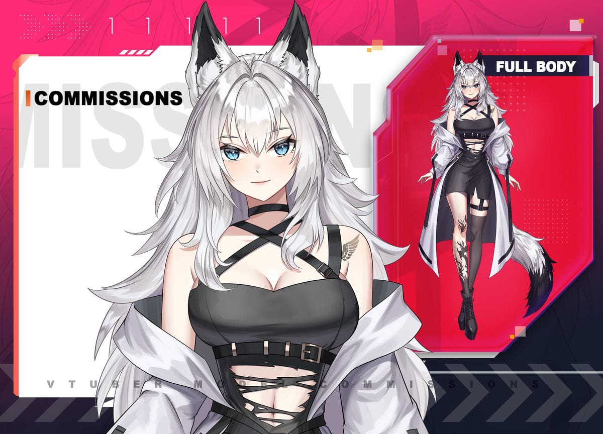 Chelsea_Kiara1's tweet image. A sleek,modern VTuber design featuring sharp monochrome styling,wolf ears,striking blue eyes and detailed outfit elements like straps,coat layers and leg tattoos.

                                      (RFW)

#VTuberModel #CharacterDesign #AnimeArt #VTuberArtist #DigitalArtworks