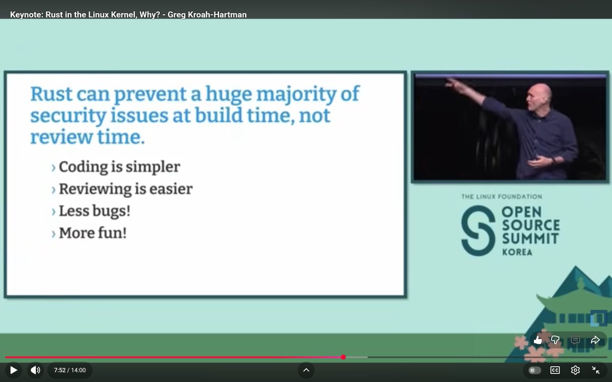 MelasAmaso's tweet image. Greg Kroah-Hartman speaks about why Rust in the Linux Kernel.  Insightful !!
