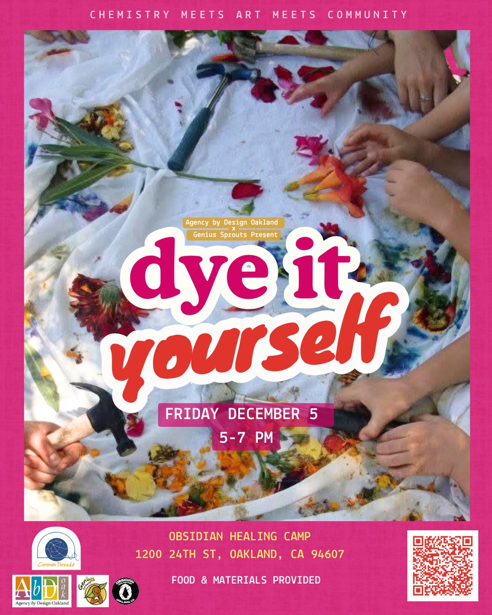 AbdOakland's tweet photo. Save the date!

Learn the art + science of natural dyes on Fri Dec 5, 5–7 @obsidianhealingcamp 

Create vibrant eco-printed bandanas, explore color chemistry, and get ideas for classrooms + home projects. Refreshments + materials included. 21+

Register: https://t.co/Qe8iVJzPFy https://t.co/KtnYFnZVP2