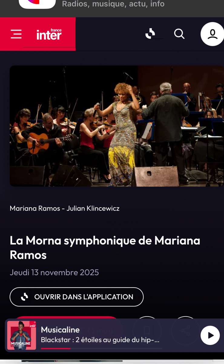 Thierry_wendl's tweet photo. Une actualité dense pour #Marianaramos - chronique de @AlineAfanoukoe @franceinter 
son album SINFONICO avec l’@ONPL_orchestre @MarcOlivie33587 #Lautredistribution https://t.co/uLfEurxl8H