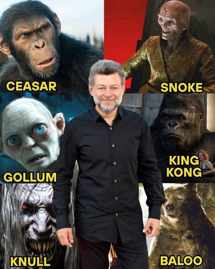 Andy Serkis ha sido César en el planeta de los simios, Snoke en Star Wars, Gollum en El Señor de los Anillos, King Kong, Knull en MARVEL y Baloo en Mowgli.

Y ahora dirigirá una nueva película de El Señor de los Anillos mientras interpreta a Gollum.

Leyenda se le queda corto.