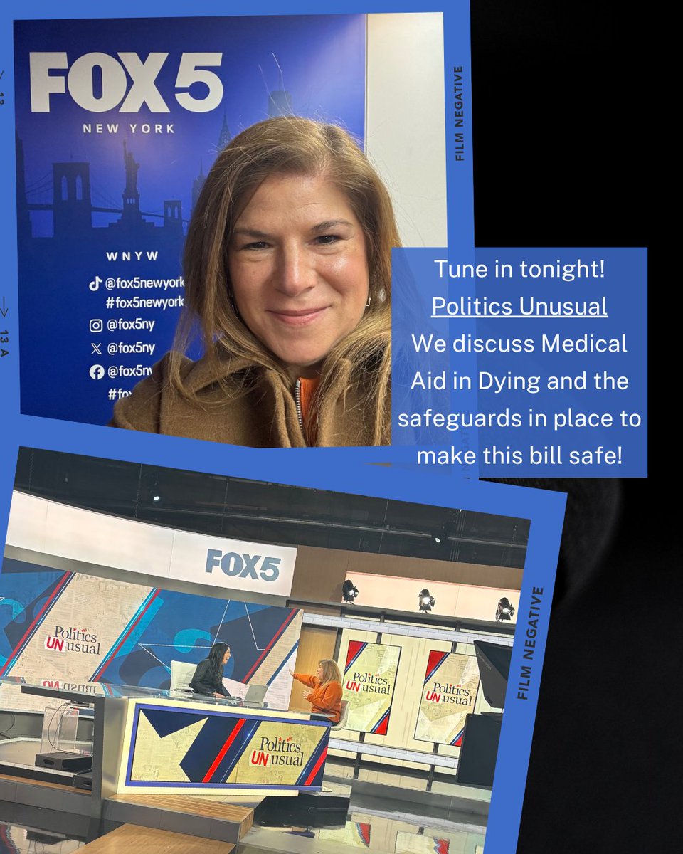 EOLCNY's tweet image. We are keeping the pressure on to bring attention to the Medical Aid in Dying bill awaiting the governors signature! Tune in at 6 PM to watch Mandi Zucker speak to Megan McCay on Politics Unusual! #fox5 #medicalaidindying #patientchoice #newyorkpolitics #eolcny #endoflife