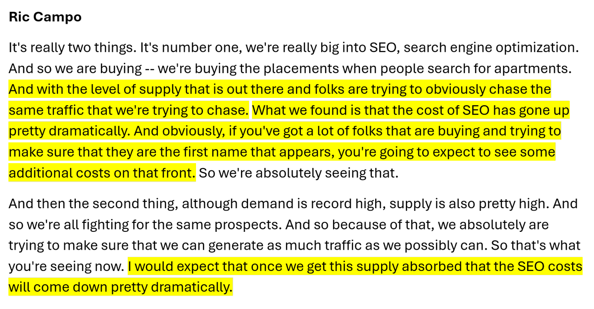 16) On the operating expense side, Camden was maybe the only big REIT to talk about what appears to be the industry's biggest expense growth category of 2025 -- marketing.

Marketing costs up as operators spend to generate and convert leads.