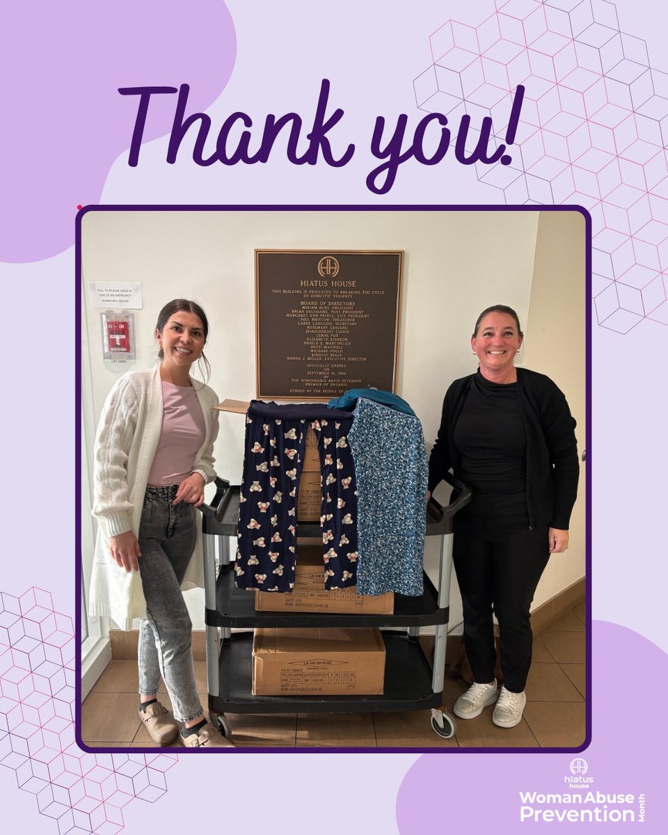 Thank you to Natalie and Colleen at La Vie En Rose Windsor Crossing for the generous donation of 100 pairs of new pajamas. 

#WomanAbusePreventionMonth #EndGenderBasedViolence #CommunitySupport  #HiatusHouse