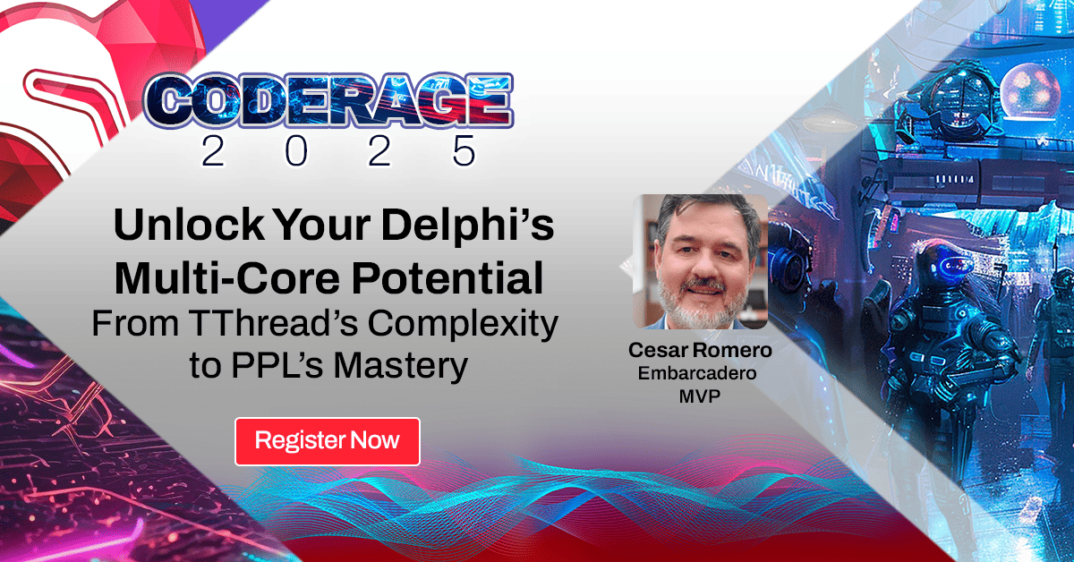 EmbarcaderoTech's tweet image. Frozen UIs slowing your Delphi apps?  Join Cesar Romero to go from TThread complexity to PPL mastery—and make your apps faster, smoother, and truly responsive. 

🎟️ SAVE YOUR SEAT: tinyurl.com/CodeRage-2025-… 

#CodeRage2025 #Delphi #ParallelProgramming  #developers