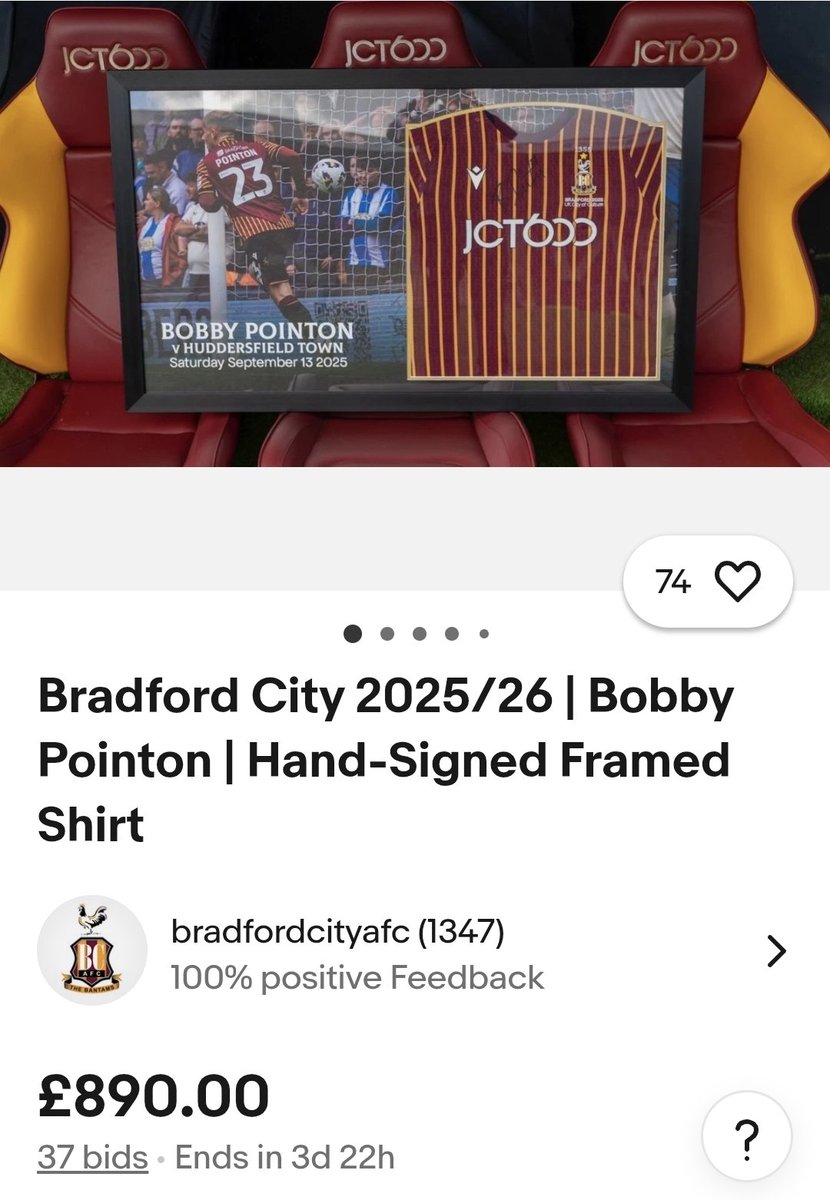 Bobby's matchworn shirt now live on Ebay already at £890 framed by <a href="/FrameSmart/">FrameSmart</a> message on facebook for any framing requests #BCAFC 🫱🏻‍🫲🏼