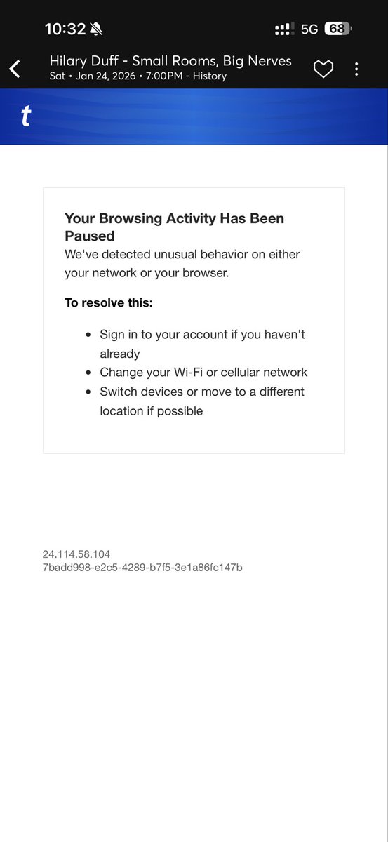 Jessehazen's tweet image. 30 mins away from general sale and @TMFanSupport still has not helped out. Keep catering to the bots and blocking actual fans from getting tickets. 🙄 #TicketmasterFraud #Ticketmaster @Ticketmaster 🥹🥹🥹 #HilaryDuff