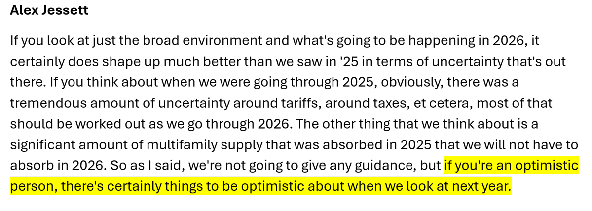 19) Camden (like others) isn't offering 2026 guidance yet, but said "if you're an optimistic person, there's certainly things to be optimistic about when we look at next year."