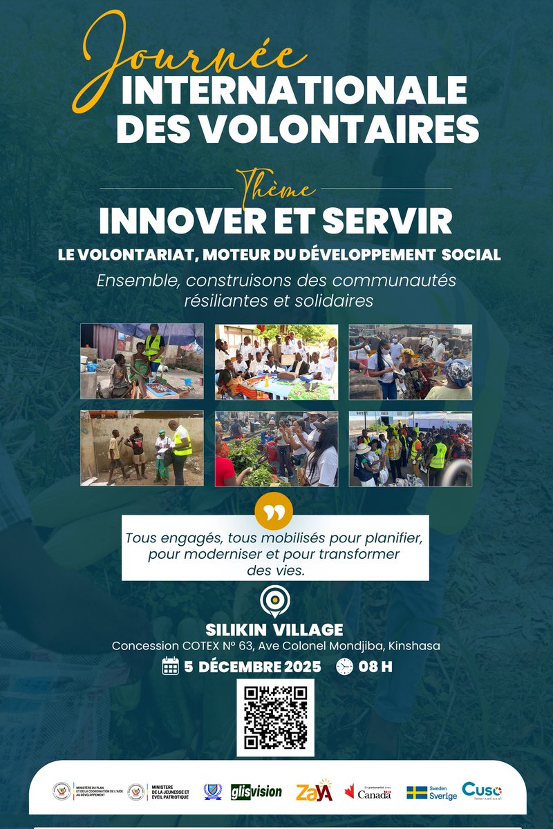 chrisakili's tweet photo. La campagne #JIV2025 est lancée !
Le #SNVRDC s’engage aux côtés des volontaires, des partenaires et de toutes les forces vives pour mettre en lumière l’impact du volontariat en RDC.
Ensemble, continuons de faire grandir l’engagement citoyen ! #VolontariatPourLeDéveloppement https://t.co/wQ3t73GSrD