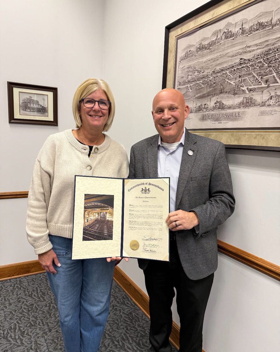 RepWeaknecht's tweet image. Honored to present a House citation to Debbie Pierce as she retires after 26 years serving Wernersville. 
Thank you, Debbie — you’ll be missed!