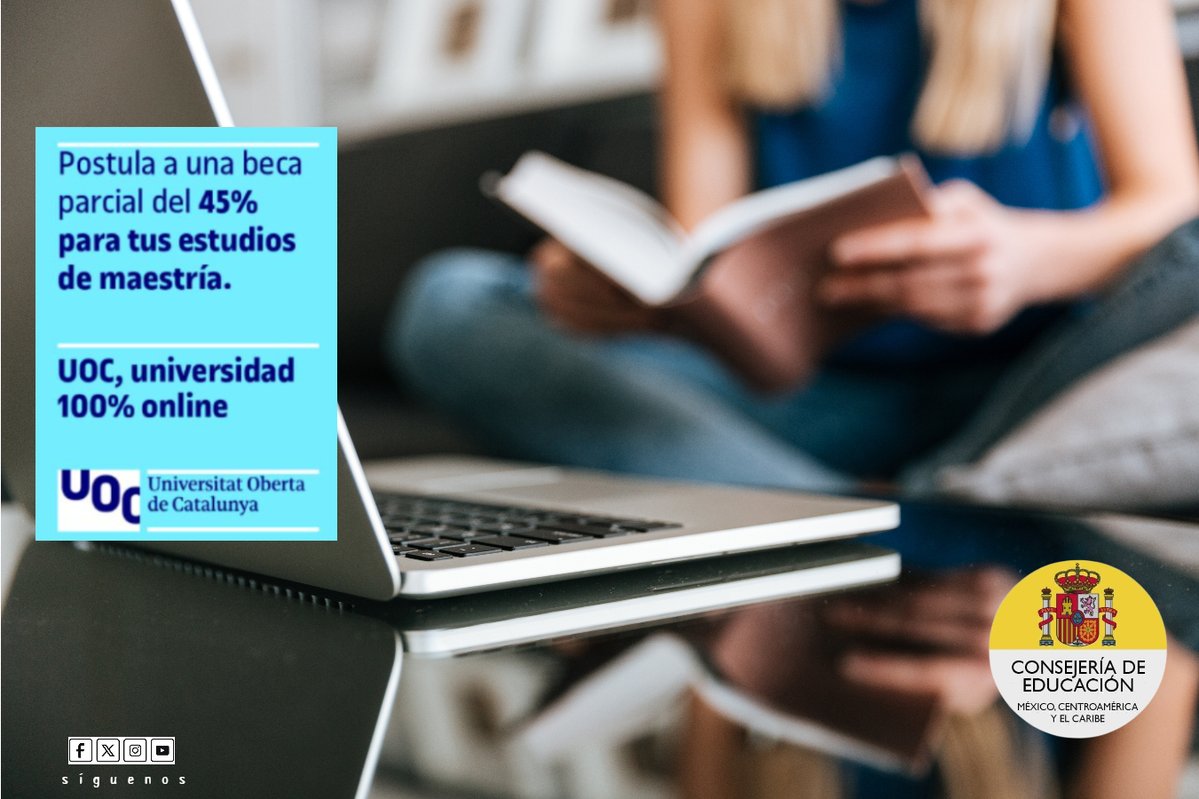 consejeriaedumx's tweet image. ¿Eres estudiante latinoamericano y quieres cursar una maestría? 📚🎓

La @UOCuniversidad ofrece 150 becas parciales

🗓️ Del 4 de noviembre de 2025 al 12 de enero de 2026
🎯 Educación española, 💯% en línea
Infórmate aquí 🔗 goo.su/vilbiJa
#EstudiaEnEspaña #BecasUOC