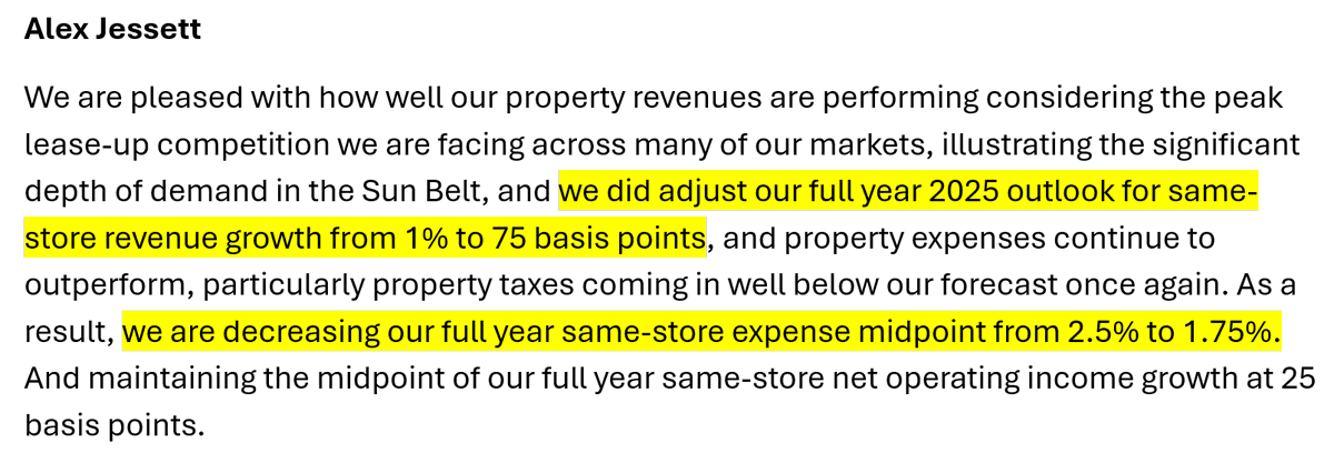 17) More broadly, expense growth has moderated enough that Camden revised down its expense guidance for 2025. Did the same for revenue, as well.