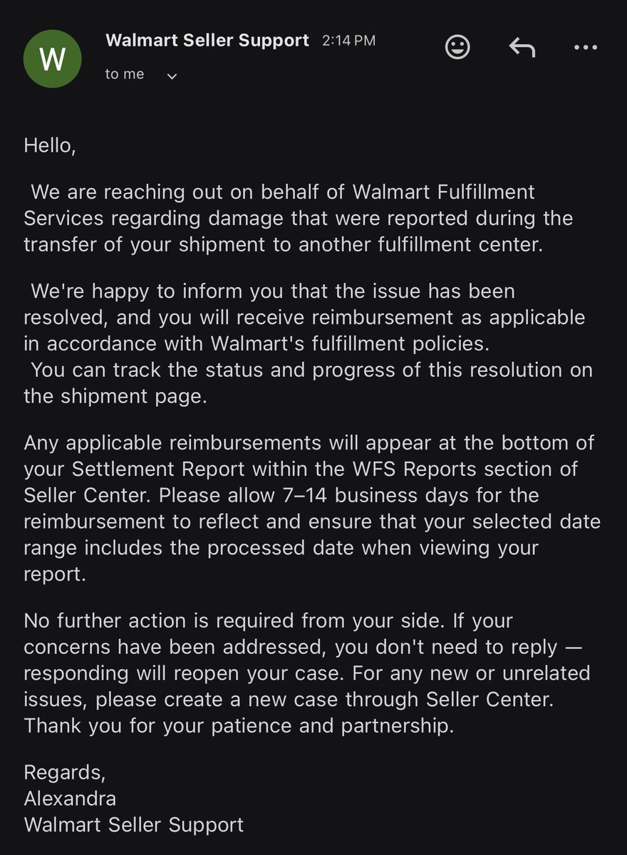 Amazon could never… 👎 

Walmart broke our stuff and is reimbursing us as if we sold it… AS IT SHOULD BE!