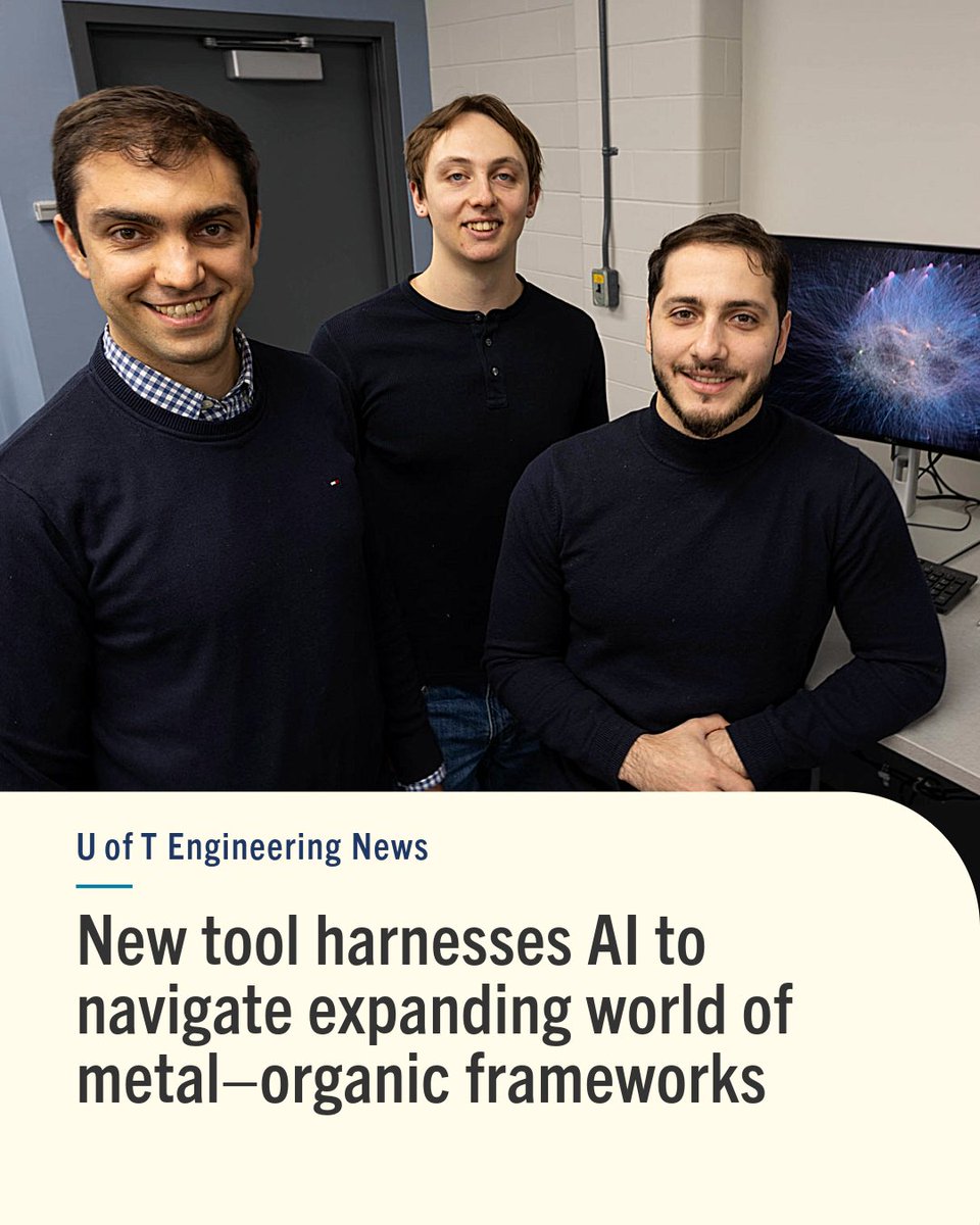 UofTEngineering's tweet image. #UofTEngineering researchers have introduced MOF-ChemUnity, an open-access tool that organizes scientific knowledge about metal–organic frameworks (MOFs), materials with applications in drug delivery, catalysis, carbon capture &amp;amp; more.

🔗 Read more: uofteng.ca/mkgzer #UofT