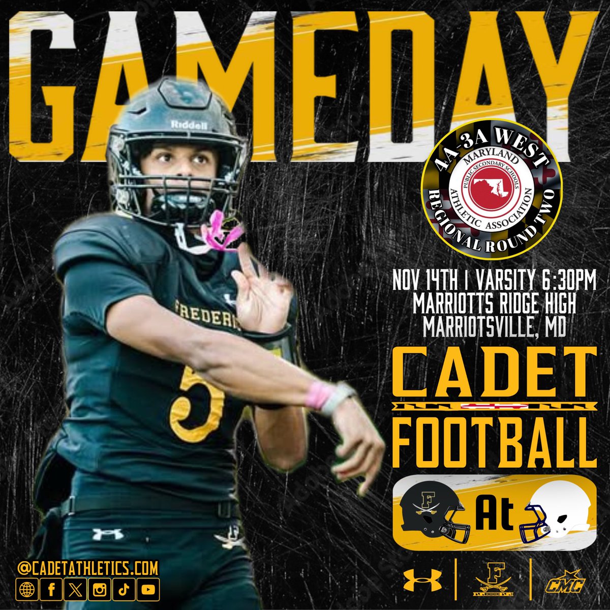 CadetAthletics's tweet photo. https://t.co/QVLTuoZ5lr GAMEDAY
🏈: 4A-3A West Regional Round Two
🎟️: $6 at https://t.co/QVLTuoZ5lr
📺: https://t.co/LPfxYpa8MH
⚔️ | #BigFred |⬛️🟨 | #ProtectTheParkway https://t.co/JiqbrTKsgZ