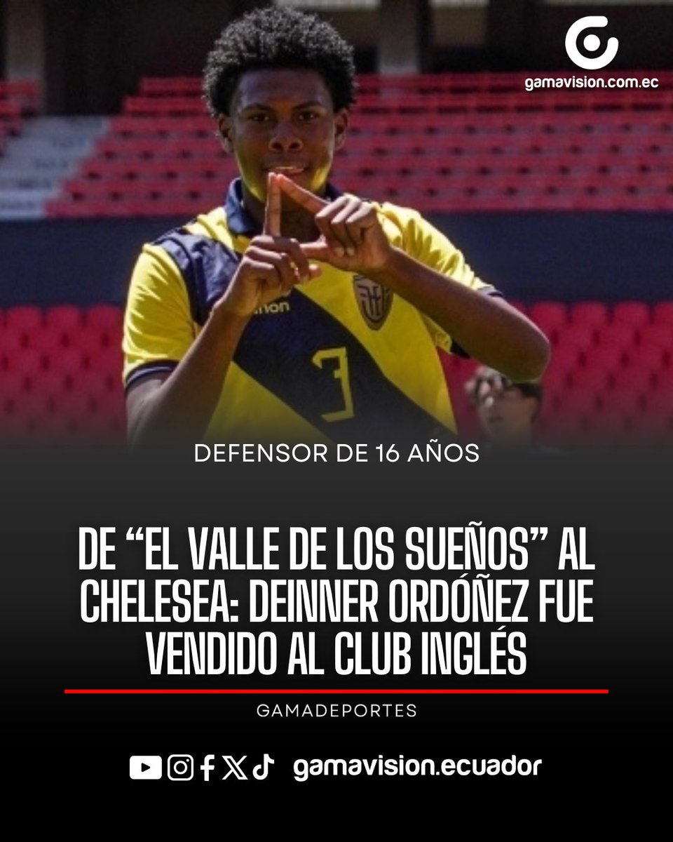 El ecuatoriano, Deinner Ordóñez, defensa central de 16 años,formado en Independiente del Valle, firmó un preacuerdo con Chelsea FC.
De acuerdo a información del periodista Fabrizio Romano,se incorporará a la club inglés en enero de 2028, cuando cumpla la mayoría de edad.