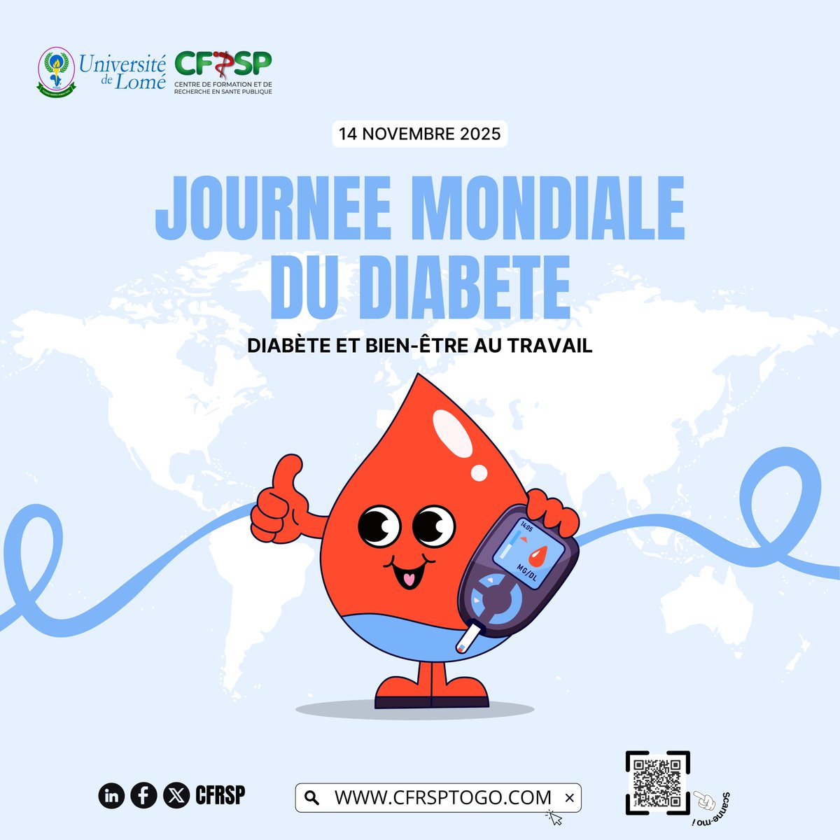 14 Novembre - JOURNÉE MONDIALE DU DIABÈTE.

En cette journée mondiale du diabète, unissons nos voix pour sensibiliser, prévenir et soutenir toutes les personnes concernées… Ensemble, faisons reculer le diabète !

#JournéeMondialeDuDiabète #StopDiabète #PréventionDiabète