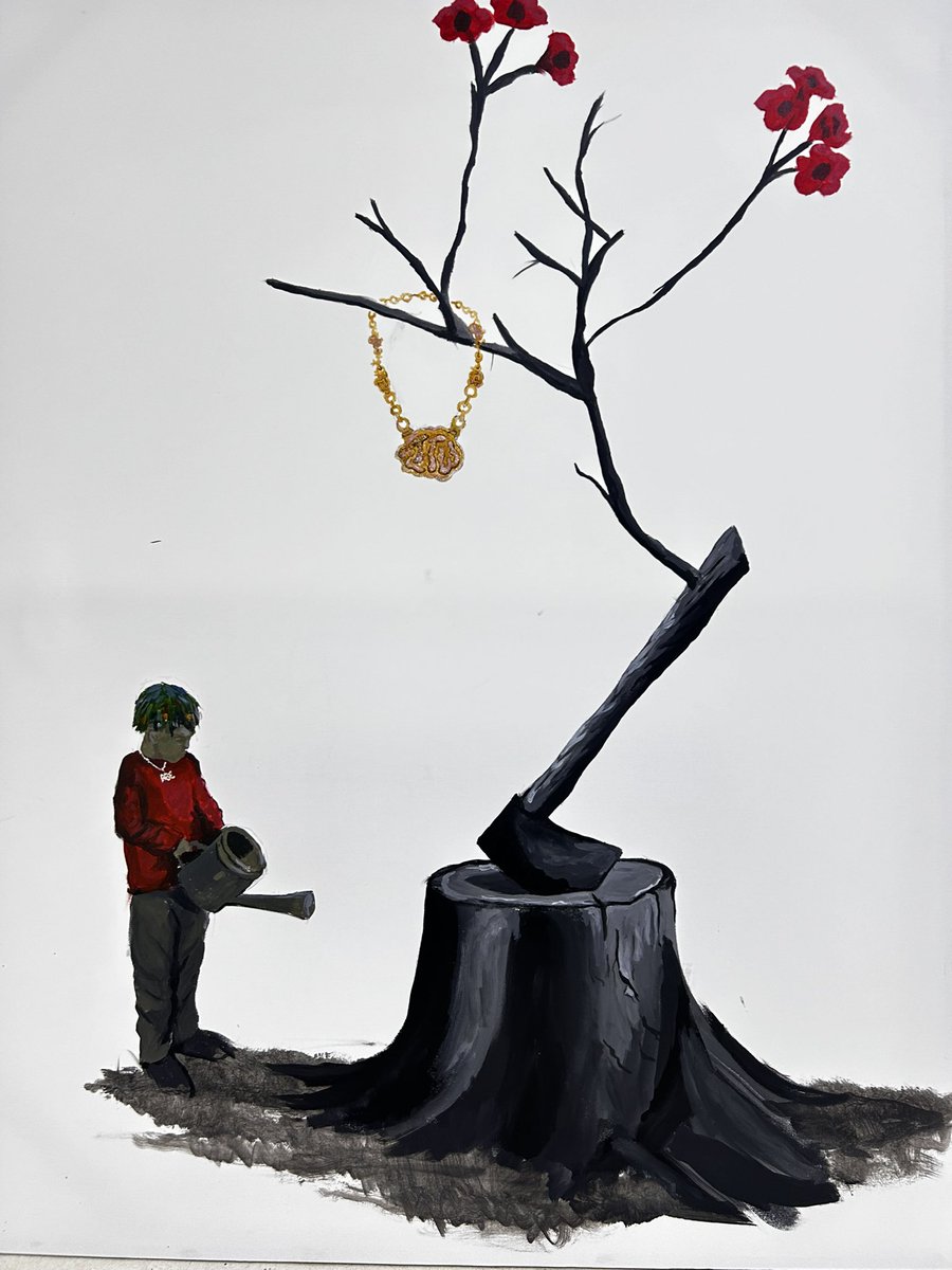 _Sniip3rr's tweet image. From the stump of what was lost, he chose to nurture what could be💐
Hope is the art of believing in life, even when it looks impossible. Hope can make things happen, almost like magic 🪄 

New painting : Symbol of Hope
Year : 2025
Size : 3x4ft