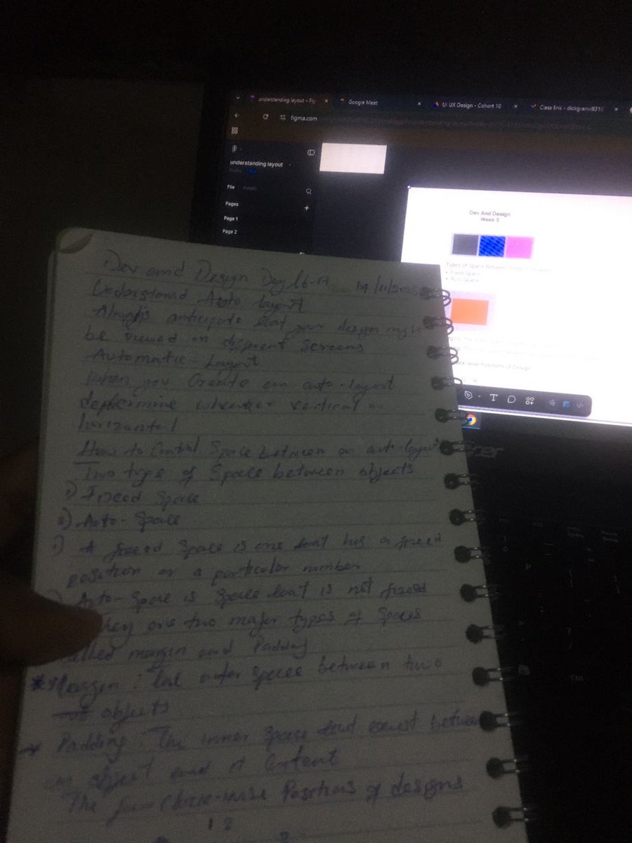 dickgranville's tweet image. Week 5 at @devanddesignhq 

Today, we dove into the world of layout and spacing in design. 
We covered:
- Types of line spacings and spaces between items
- Auto layouts and fixed spaces
- Margin and padding: the unsung heroes of design

#UIUX #DesignPrinciples