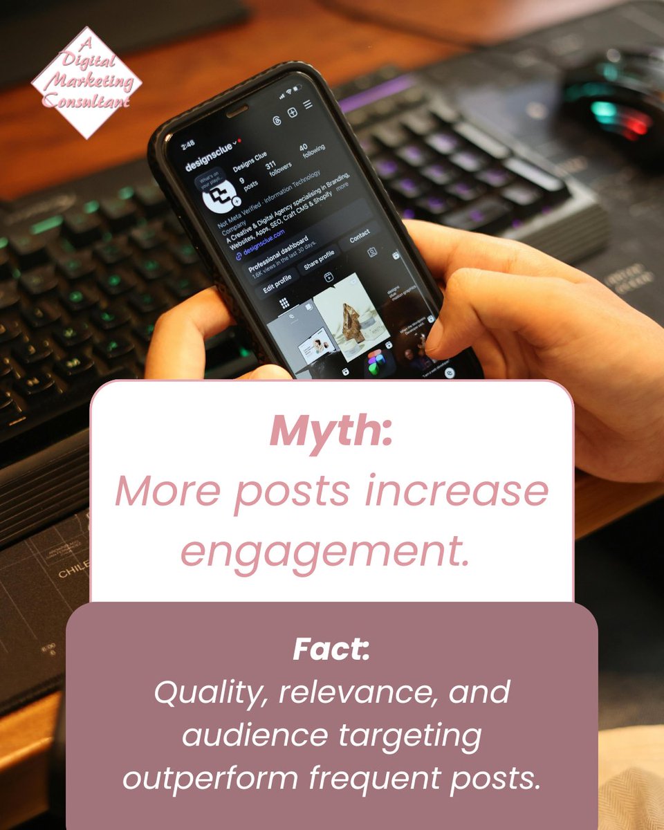 ADigitalMC's tweet image. Myth: More posts increase engagement. 
Fact: Quality, relevance, and audience targeting outperform frequent posts.
#SocialMediaTips #EngagementStrategy #ContentThatConverts
