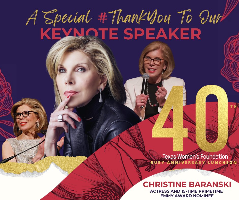 💎 #ThankYou to Christine Baranski 💎 

We’re grateful for her inspiring words at our #TXWF40 Ruby Anniversary Luncheon and for her unwavering advocacy for women’s leadership. Your voice made this milestone unforgettable. 🌟 

#StrongWomenBetterTexas