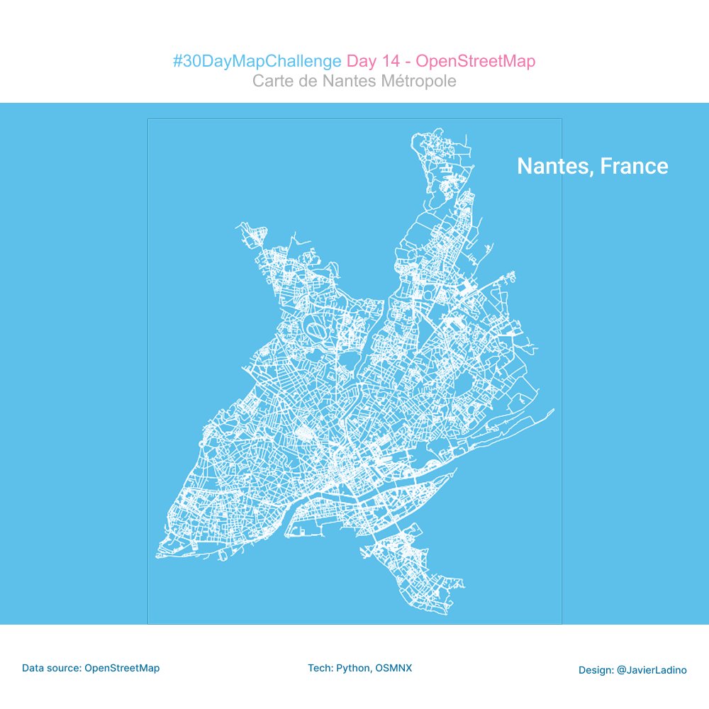 javierladino's tweet image. 🏙️ Day 14: OpenStreetMap Challenge
Used OSM data + prettymaps to extract and visualize the building footprints of Nantes 💙

#30DayMapChallenge #Day14 #OpenStreetMap #OSM #DataViz #Python #Prettymaps #Nantes #Geospatial