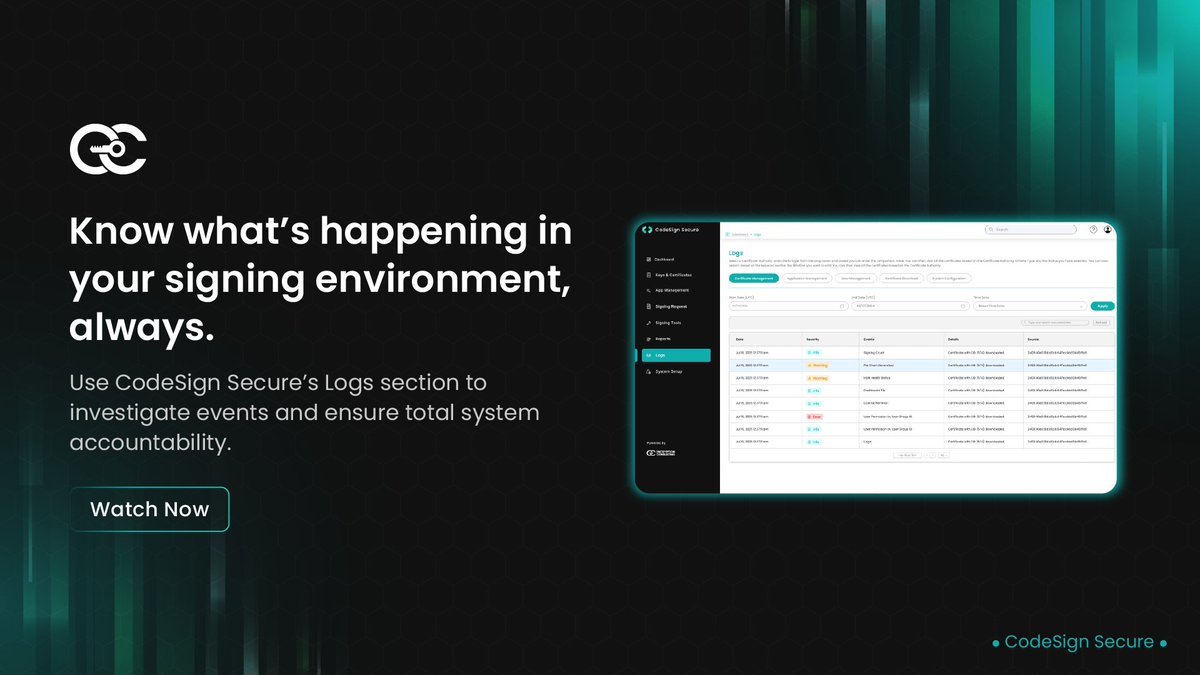encryptioncons's tweet image. This video provides a concise overview of CodeSecure’s log management interface. It outlines how operational events are captured and structured for analysis. The walkthrough demonstrates how JSON-formatted logs enhance SIEM performance.

It also highlights export options and…
