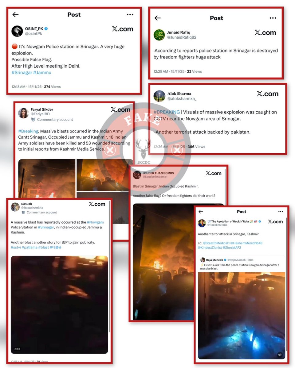 NO TERROR ATTACK IN NOWGAM SRINAGAR

Fake News is being circulated claiming “Nowgam Police Station attacked in a terror blast.”

#Fact: This claim is Fake and Misleading. The blast at Nowgam Police Station, Srinagar, was an accidental explosion, NOT a terror incident. (1/3)